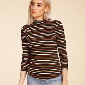 Free People I'm Cute Turtleneck Ribbed Striped Black Large